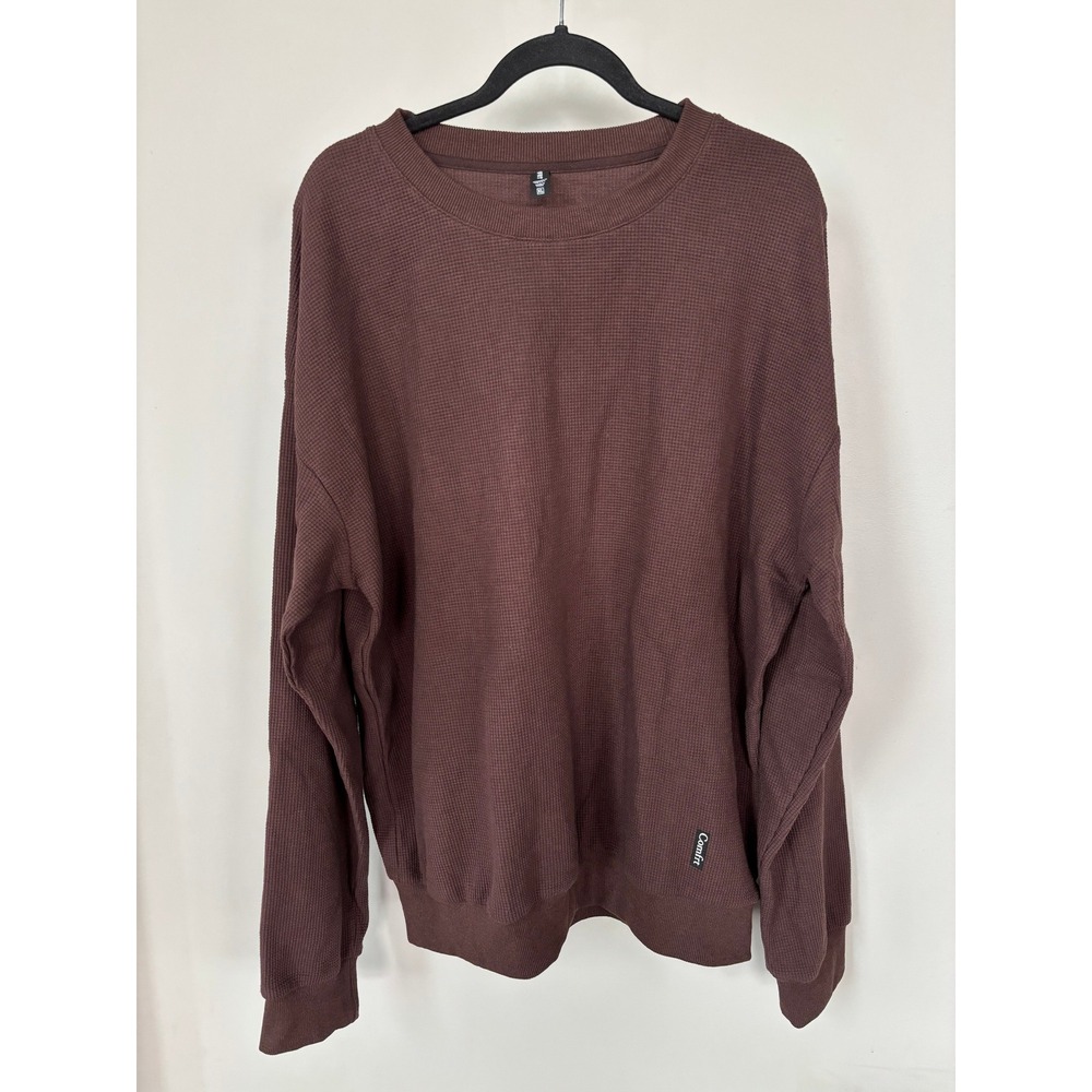 Comfrt Waffle Knit Lounge Set Brown XL Top L Pants Two Piece Thermal Loungewear